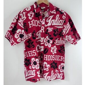 Wes and Willy Indiana Hoosiers Mens Large Red Floral Button Down Hawaiian Shirt
